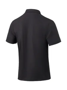 Heren casual effen kleur korte mouw poloshirt, achterkant detail, comfortabele zomerkleding.