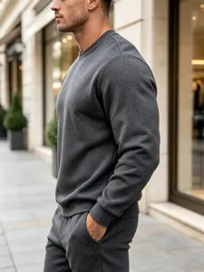 Men's solid color heavyweight crewneck sweatshirt casual minimalist autumn winter apparel