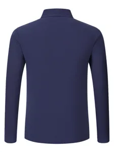Solid dark blue men's long sleeve polo shirt business casual top comfortable apparel