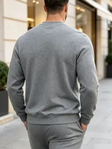 Classic solid color men's heavy crewneck sweatshirt, casual relaxed fit for autumn winter.