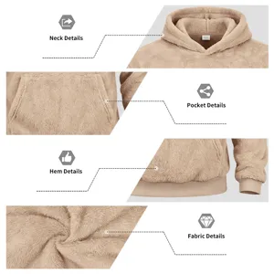 Mens winter fleece hoodie casual plush double-sided velvet hooded sweatshirt warm coat