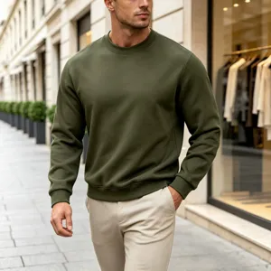 Men's Casual Solid Color Heavyweight Fleece Lined Crew Neck Sweatshirt Autumn Winter Long Sleeve Basic Pullover Top