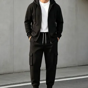 Men's Casual Fleece Lined Zip Up Hoodie And Jogger Pants Top And Bottom Set Winter Warm Athletic Tracksuit