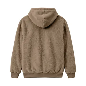 Men's winter fleece hoodie back view, cozy coral fleece material, warm casual outerwear.