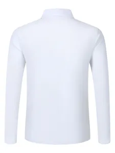 Men long sleeve solid color business casual shirt back view simple elegant white apparel