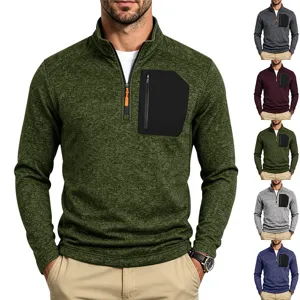 Herren Casual Gefüttertes Sweatshirt Winter Thermisch 1/4 Reißverschluss Stehkragen Langarm Pullover Mit Brusttasche