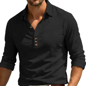 Men solid color long sleeve casual cotton linen shirt with button placket for spring summer