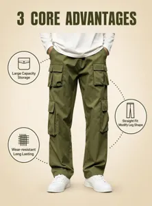 Herren militärgrüne Cargohose Straight Fit Freizeithose mit vielen großen Taschen.