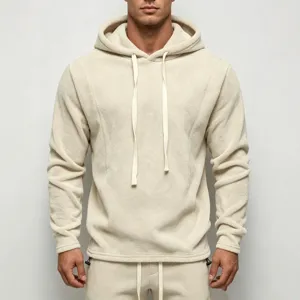 Men's fleece hoodie set casual streetwear winter warm thermal long sleeve sweatshirt.