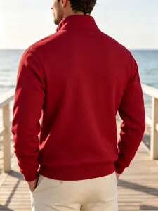 Men outdoor fleece mock neck zip sweatshirt back view detail shot for winter wear