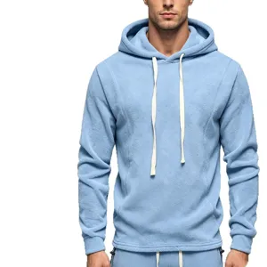 Men's casual fleece hoodie light blue long sleeve winter warm hooded sweatshirt for daily wear