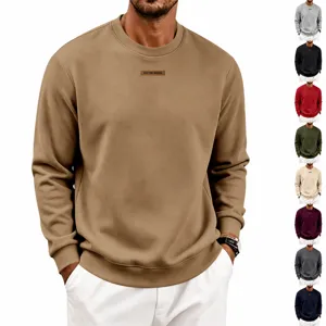 Men's Casual Solid Color Fleece Lined Pullover Sweatshirt Long Sleeve Loose Fit Crew Neck Autumn Winter Basic Top