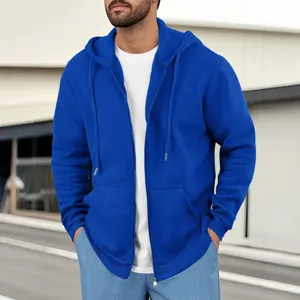 Felpa con cappuccio e zip da uomo in blu royal con coulisse e tasca marsupiale pratica.