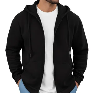 Felpa con cappuccio e zip intera da uomo tinta unita, giacca casual autunnale invernale con tasche.