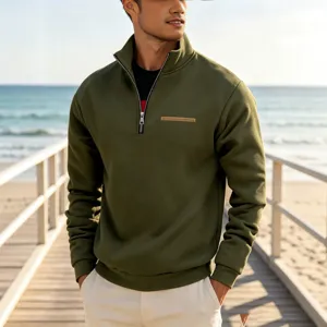 Men's fleece-lined quarter-zip mock neck sweatshirt outdoor sports pullover top main view