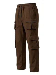 Herren braune Multi-Taschen Cargo Hosen Freizeit Outdoor Twill Arbeitshose gerade.