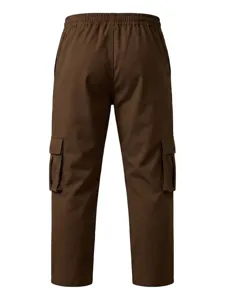 Braune Herren Cargohose, Freizeit-Weitbein-Hose mit vielen Taschen und elastischem Bund.