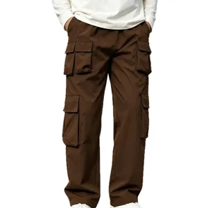 Herren braune lose Cargohosen lässige Streetwear mit vielen Taschen für Outdoor Freizeit