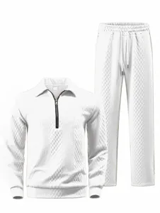 Men's spring fall jacquard tracksuit half-zip polo sweatshirt straight casual pants.