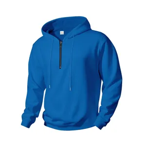 Felpa con cappuccio uomo mezza zip in tessuto waffle manica lunga sportiva autunno.