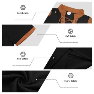 Men medieval pirate lace-up short sleeve t-shirt casual contrast color top detail view