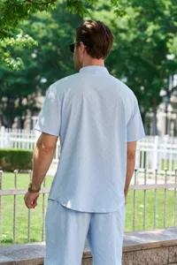Ensemble chemise et short jacquard manches courtes pour homme tenue de plage decontractee