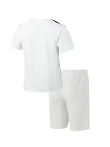 Detailed close up view of the white waffle knit short sleeve t-shirt and shorts set.