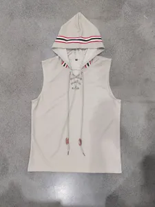 Chaleco deportivo sin mangas con capucha waffle holgado casual para hombre verano top