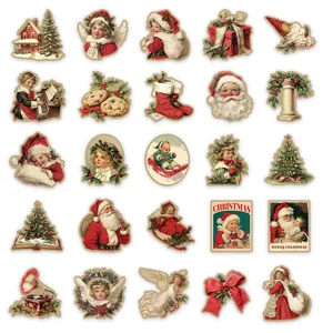 Vintage Christmas stickers set, Victorian style holiday waterproof decal for laptop journal.