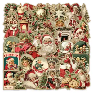 Retro Christmas Stickers Vintage Santa Claus Waterproof Decals For Journaling Scrapbooking Laptop Water Bottle Phone Case DIY Crafts