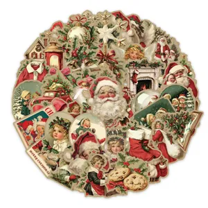 Vintage Christmas waterproof stickers set, retro Santa Claus aesthetic laptop and journal DIY decals.
