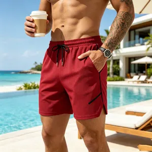 Men quick drying mesh athletic casual shorts with drawstring waistband and side zipper pockets pool