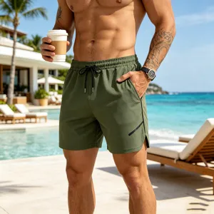 Men's Quick Dry Mesh Shorts Breathable Sports Shorts Zipper Pockets Drawstring Waist Casual Gym Running Fitness Polyester