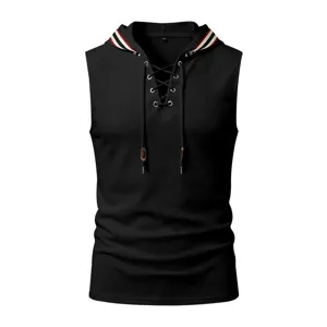 Chaleco con capucha sin mangas de gofre para hombre casual con cordón ajustable moderno.