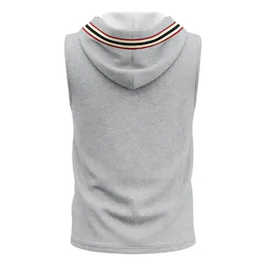 Sudadera con capucha sin mangas de gofre gris para hombre chaleco deportivo casual vista trasera