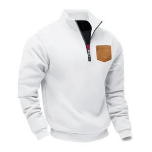 Men's quarter zip fleece sweatshirt solid color stand collar casual pullover top