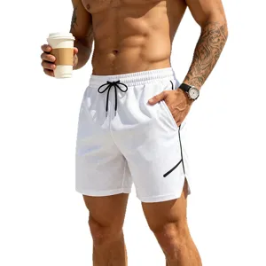 Men's quick-dry breathable mesh athletic shorts with zipper pockets and drawstring waistband.