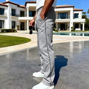 Men's casual gray straight-leg sweatpants featuring drawstring waist and contrast side seam.