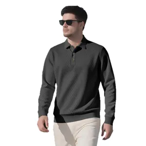 Polo hombre manga larga casual unicolor jacquard punto solapa boton para otoño estilo