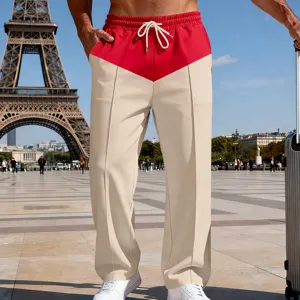 Men's loose color-blocked casual straight trousers for autumn, high street fashion style.