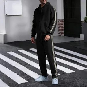 Men's stylish waffle knit casual tracksuit full zip hoodie and pants set closeup
