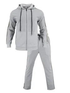 Men's casual waffle knit hooded zip-up jacket and matching sweatpants casual tracksuit set.