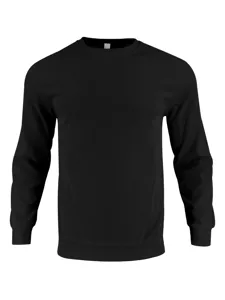 Waffle knit texture detail of the black long sleeve crewneck top showing fine fabric.