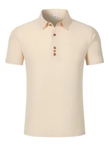Men's casual linen blend short sleeve polo shirt, solid color lapel top for summer vacation.