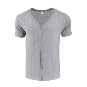 Men grey short sleeve v-neck button cardigan slub texture casual summer t shirt