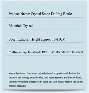 Detailed product specifications for handmade crystal stone drifting bottle ornament.