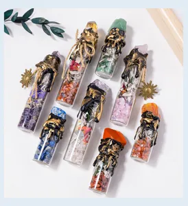 Assorted natural crystal wishing bottles with wax seal and decorative sun charms