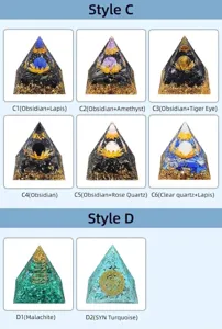 Selection of handmade Orgonite crystal pyramids with various gemstone combinations