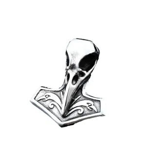 Pendentif Mjölnir tête de corbeau Viking en acier inoxydable vintage pour homme