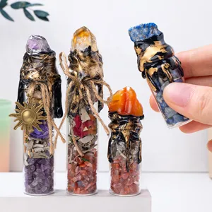 Natural Crystal Crushed Stone Drifting Bottle Magic Wishing Bottle Vintage Halloween Table Ornament Home Decor Desk Figurine